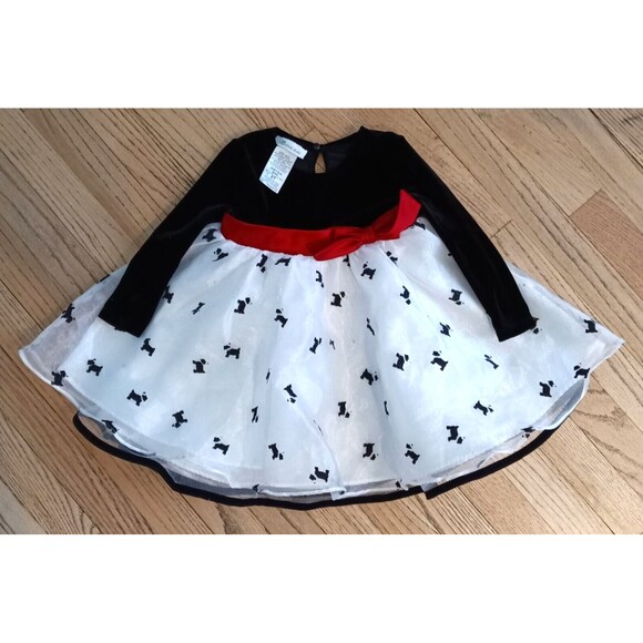 Bonnie Jean 2T Fluffy Ruffled Flared Black & White Velvet Holiday Poodle Dress - Picture 1 of 7